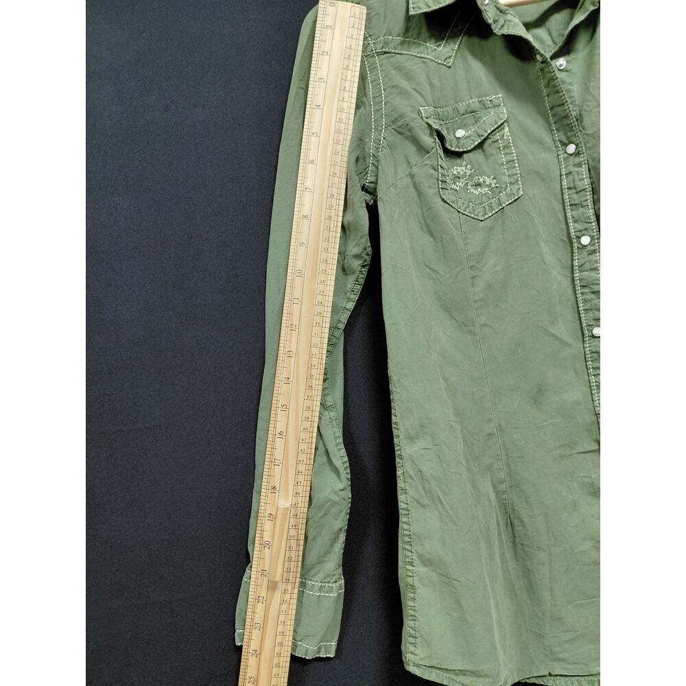 ARIAT WMS Maya Snap Cotton Shirt Green Solid Long Sleeve Women Size M - Picture 8 of 11